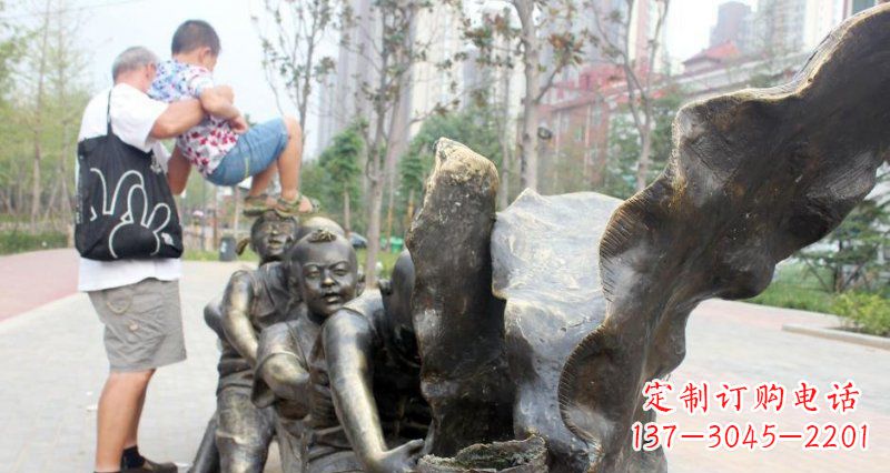 淄博拔萝卜的儿童小区景观铜雕
