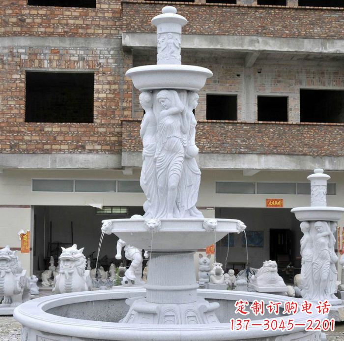 淄博别墅景观汉白玉西方人物喷泉石雕