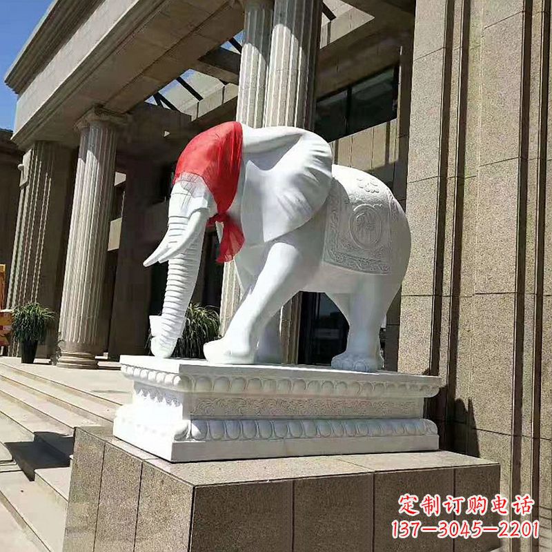淄博宾馆酒店看门大象汉白玉吉祥动物石雕