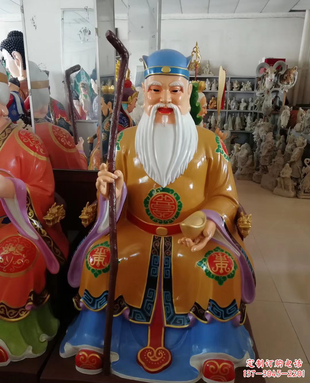 淄博玻璃钢彩绘土地公神像精美的艺术品