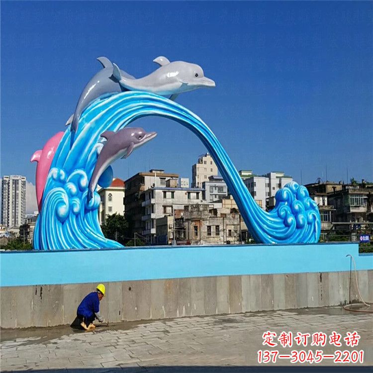 淄博玻璃钢大型海豚雕塑游泳馆游乐场的精彩缤纷