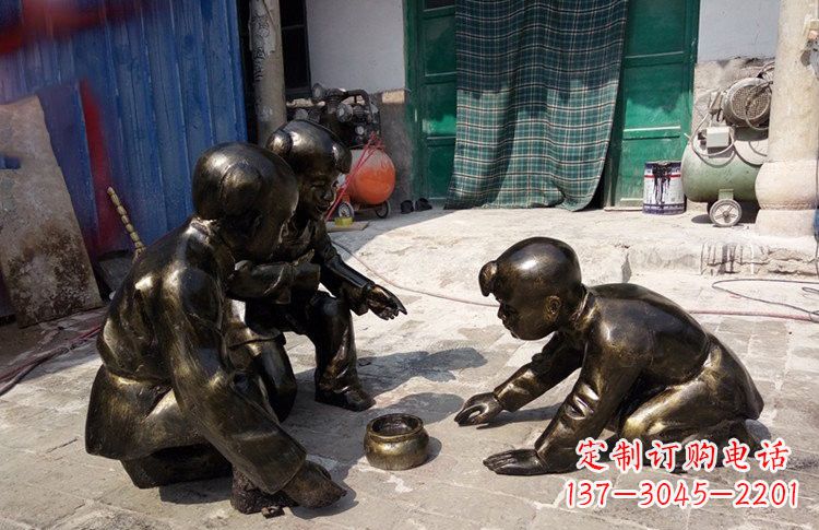 淄博精美玻璃钢仿铜斗蛐蛐儿童雕塑