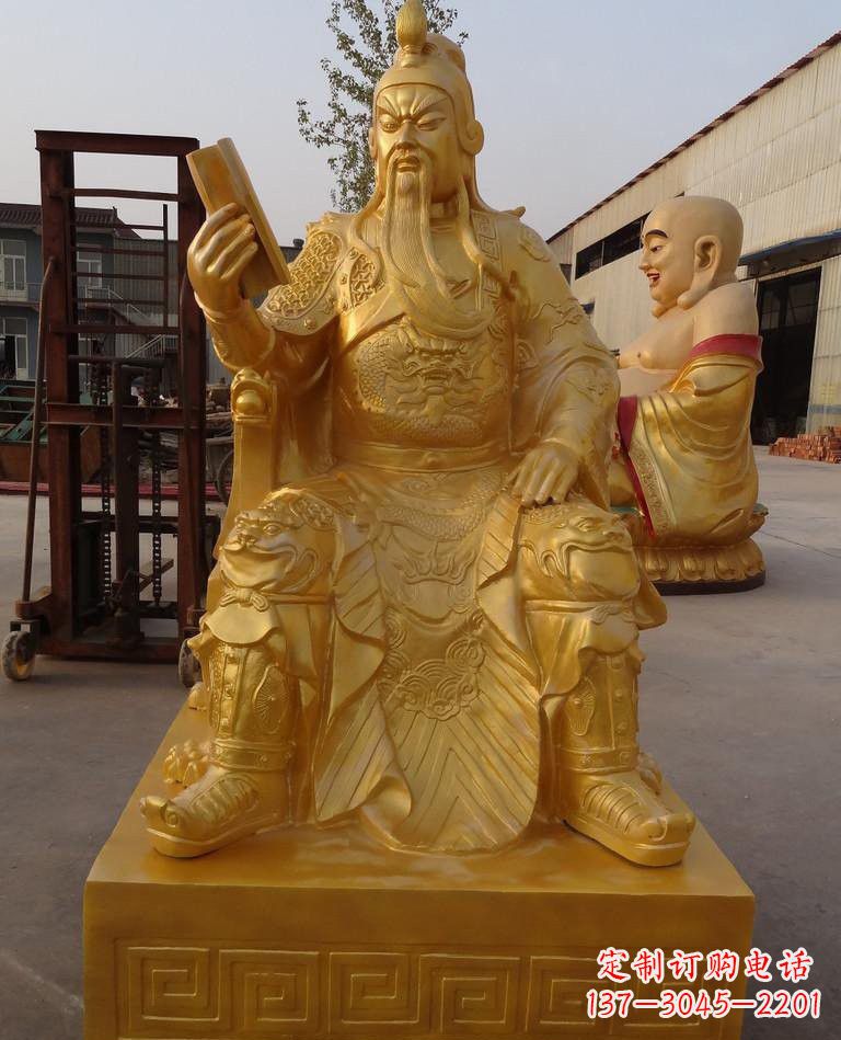 淄博玻璃钢仿铜关公雕塑——传承春秋精神