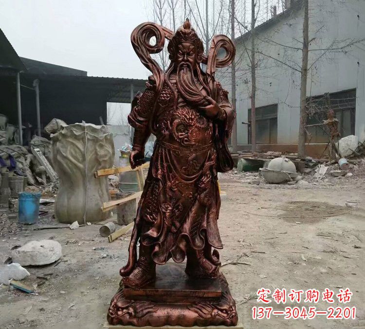 淄博玻璃钢仿铜捋须关公雕塑