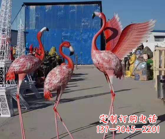 淄博玻璃钢仿真火烈鸟雕塑广场景观雕塑户外摆件