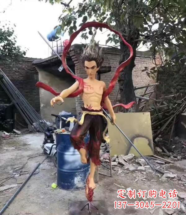 淄博仿真玻璃钢哪吒雕塑精美绝伦