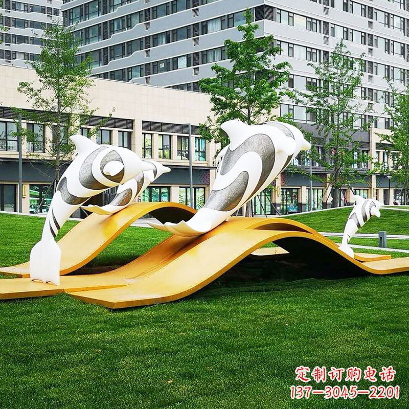 淄博玻璃钢海豚景观雕塑精致的城市动物雕塑