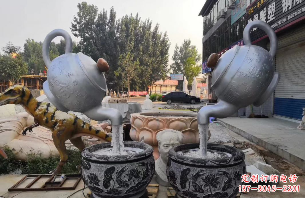 淄博不锈钢茶壶喷泉雕塑精致而又高雅