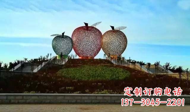 淄博不锈钢城市彩色镂空苹果雕塑