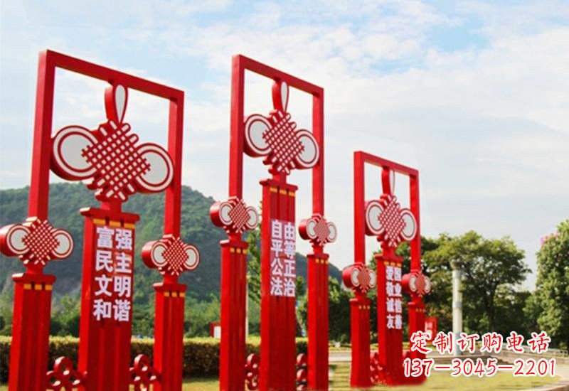 淄博不锈钢城市中国结社会主义核心价值观雕塑展现社会主义核心价值观