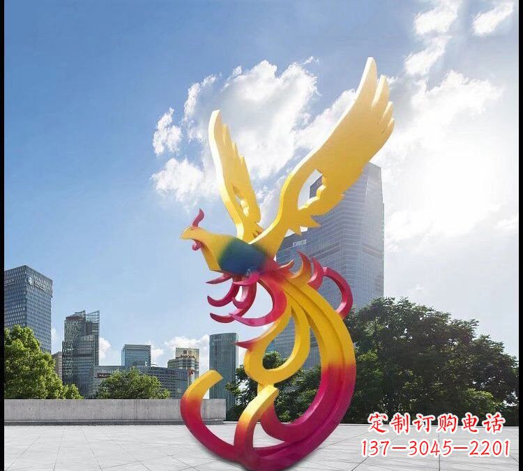 淄博绚丽多彩的不锈钢凤凰雕塑