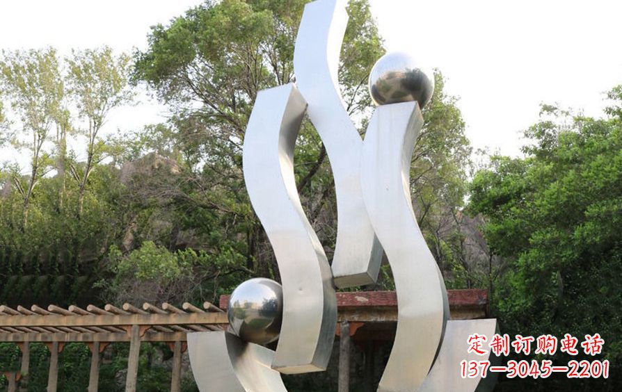 淄博不锈钢飘带雕塑美化小区景观
