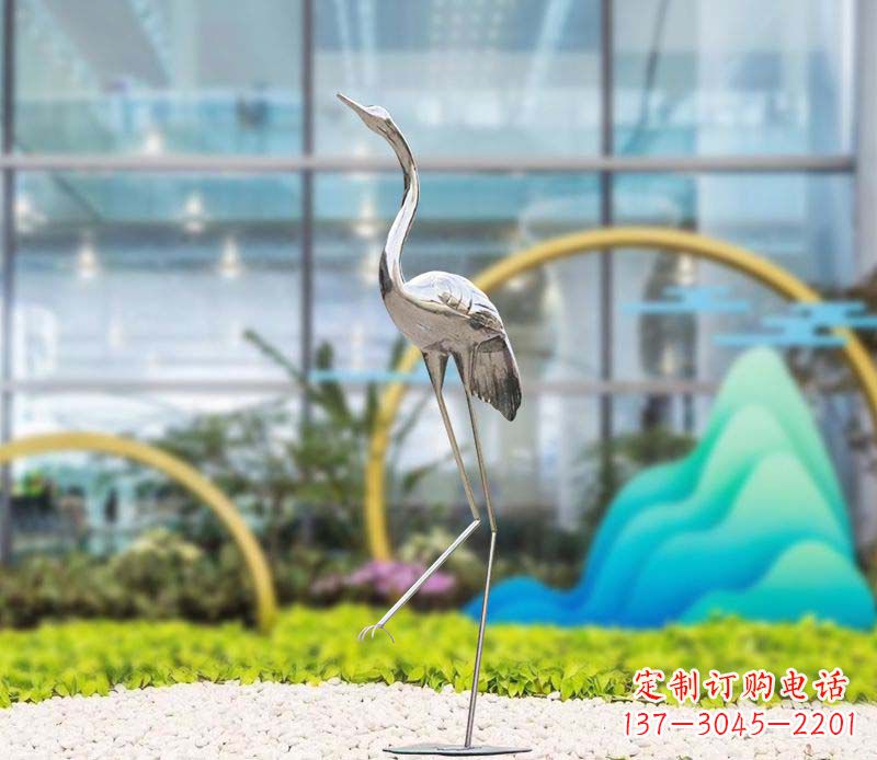 淄博不锈钢仙鹤雕塑传承中国古典文化