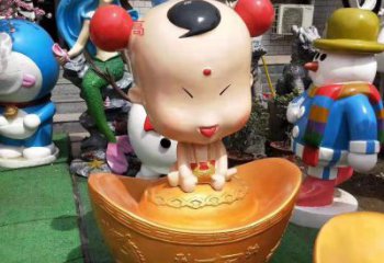 淄博玻璃钢元宝娃娃雕塑招财进宝