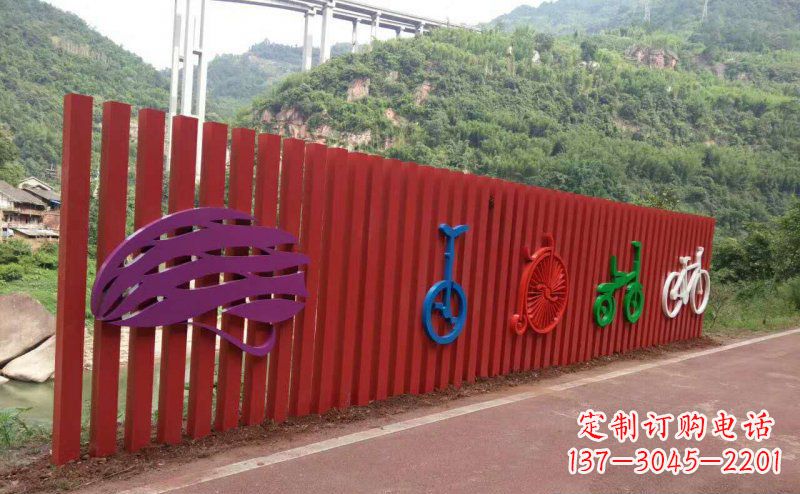 淄博不锈钢自行车雕塑点缀公园景观