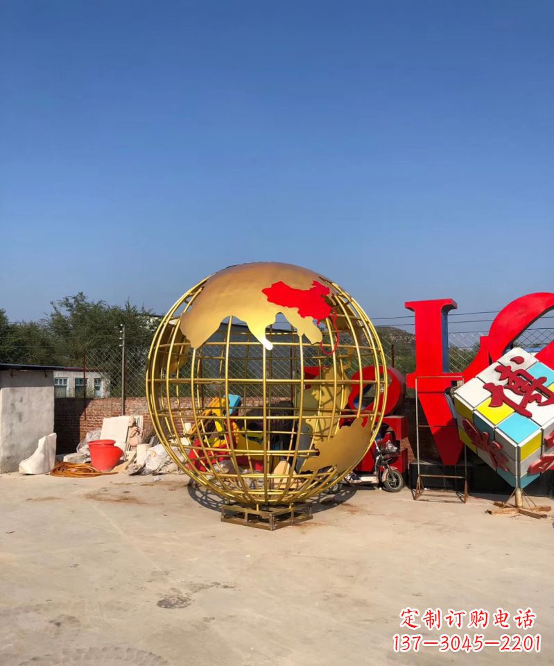 淄博不锈钢地球仪雕塑点缀校园景观