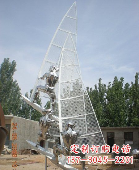 淄博海上航行不锈钢帆船雕塑