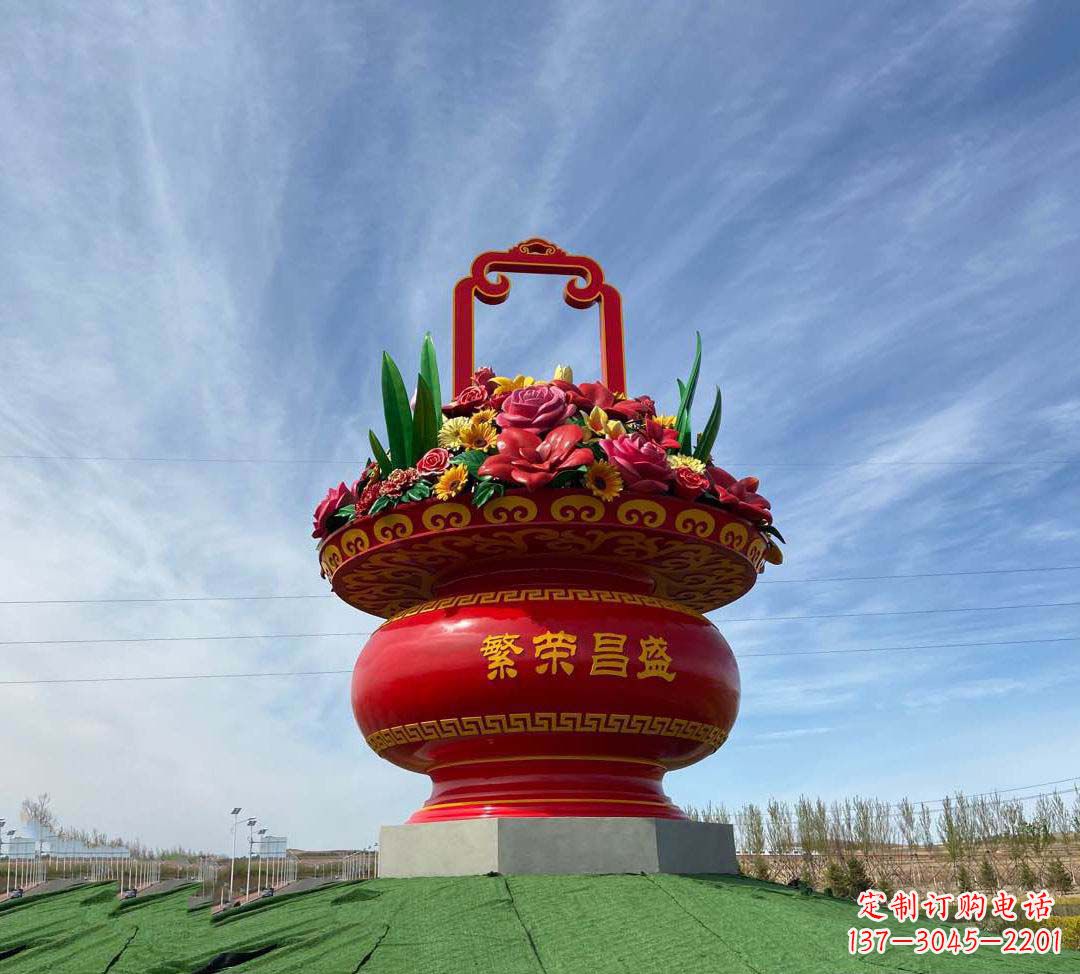 淄博不锈钢花篮雕塑象征繁荣昌盛