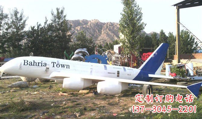 淄博静静躺在大地上的不锈钢飞机雕塑