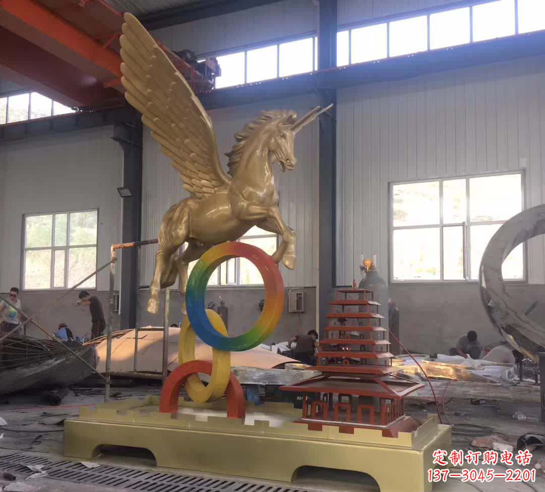 淄博不锈钢飞马踩圆圈雕塑精美艺术之作