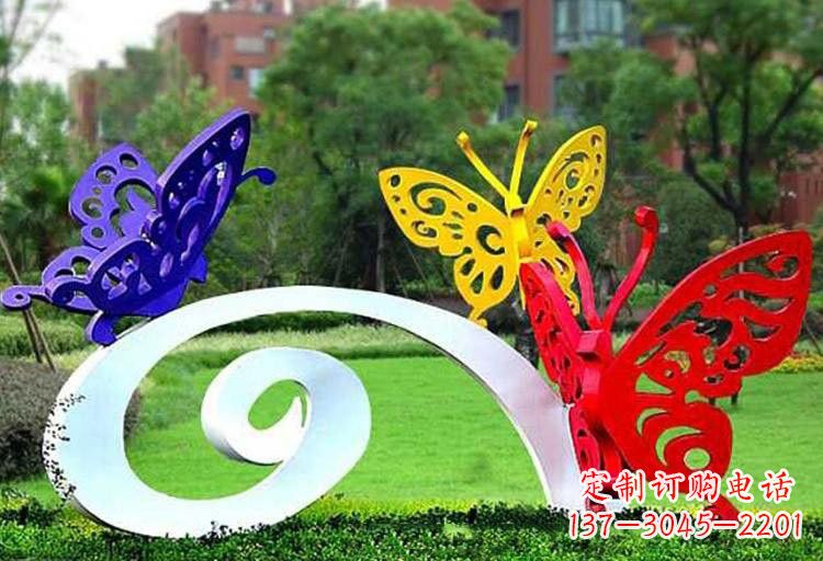 淄博彩色蝴蝶雕塑,点亮不锈钢公园