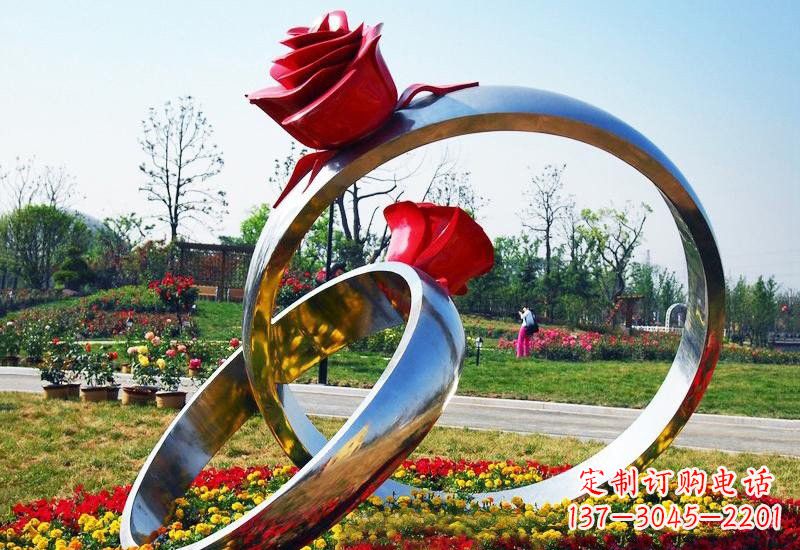 淄博不锈钢公园玫瑰花戒指雕塑精致精美的礼物