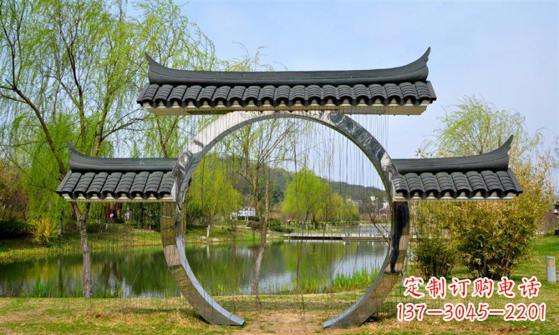 淄博不锈钢公园月亮门雕塑传承中华文化