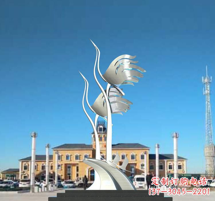 淄博静谧优雅不锈钢仙鹤雕塑