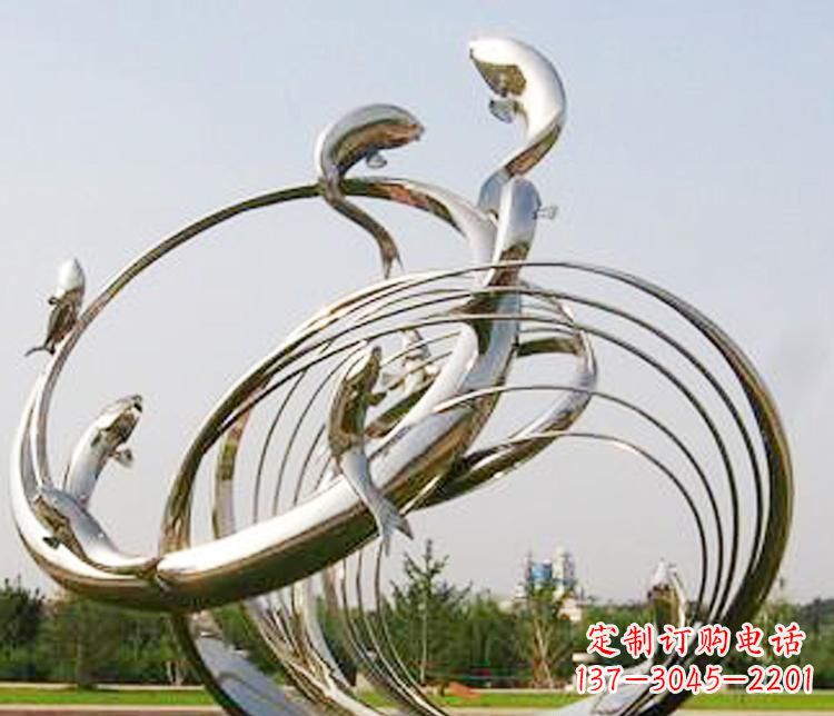淄博不锈钢海豚雕塑美丽而又神秘