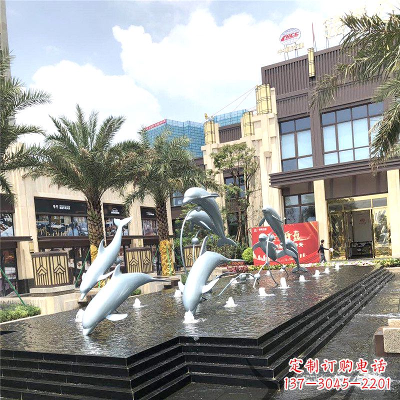 淄博精美海豚喷泉,点缀城市企业街道
