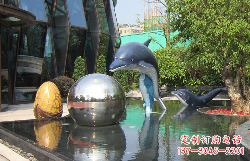 淄博不锈钢海豚景观雕塑创造精美绝伦的企业公园