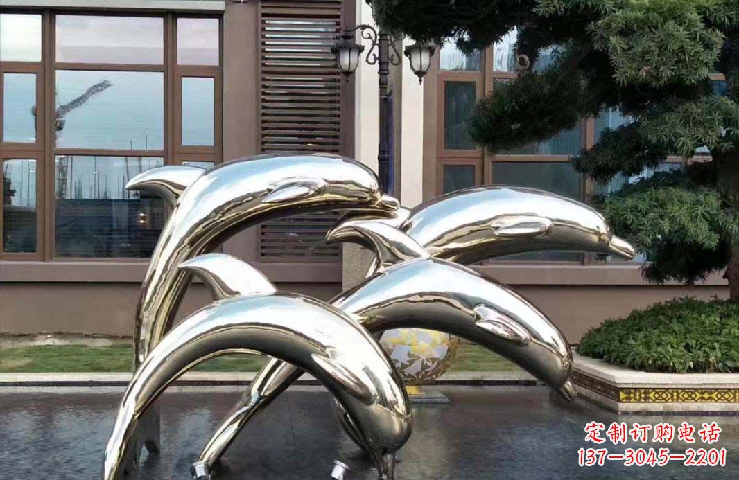 淄博不锈钢海豚跳跃雕塑精美绝伦