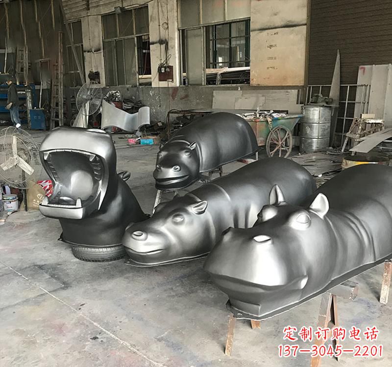 淄博静态之美22英寸不锈钢河马雕塑