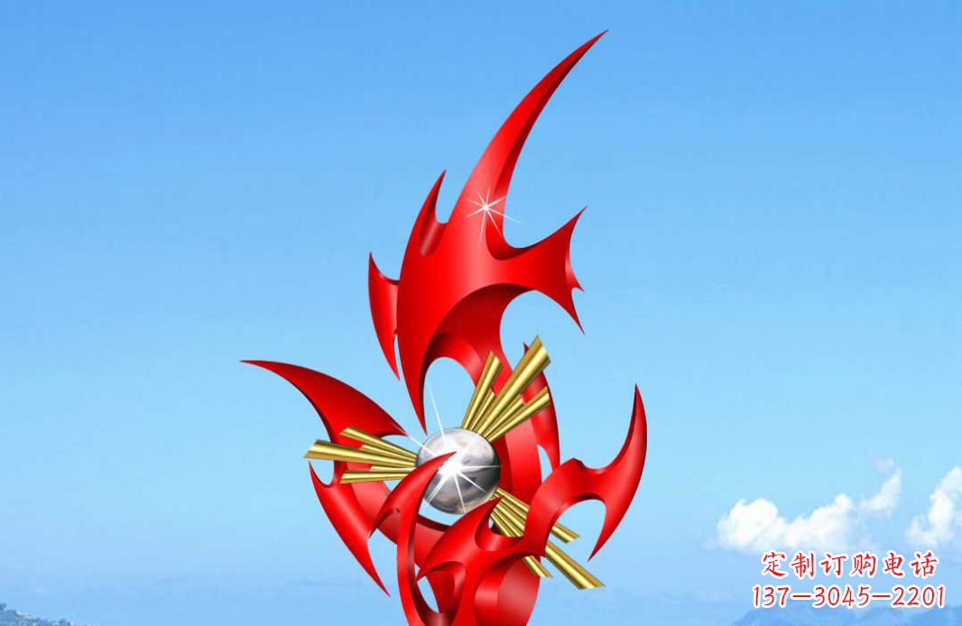 淄博不锈钢火苗抽象景观雕塑给城市添彩