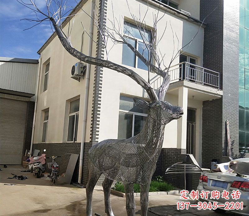 淄博不锈钢景观梅花鹿雕塑美丽的艺术精品