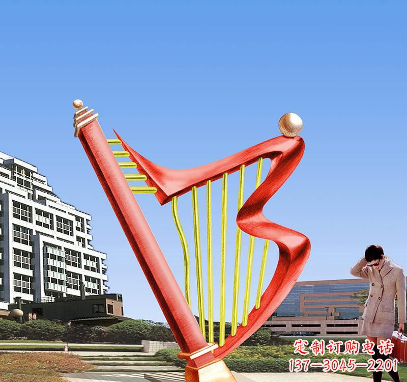 淄博不锈钢竖琴雕塑把旋律汇聚成艺术精品
