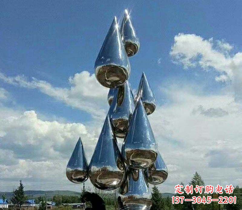 淄博不锈钢镜面大型水滴雕塑——艺术精美、精致优雅