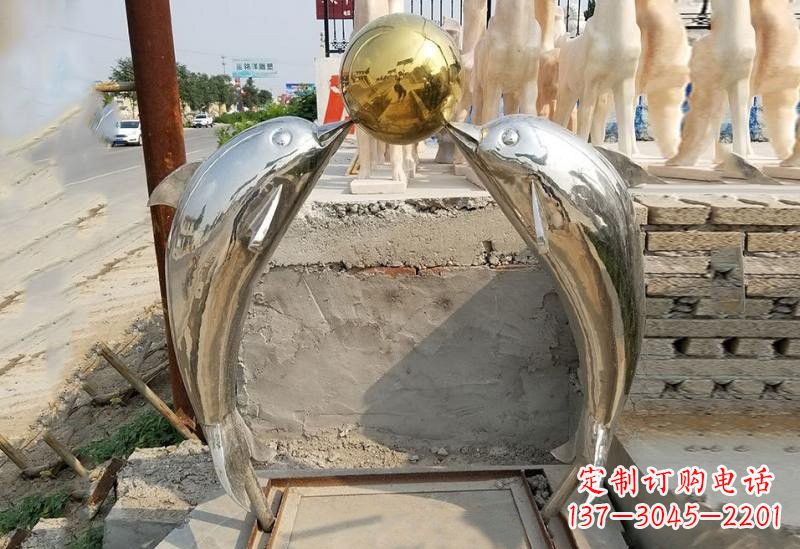 淄博不锈钢海豚顶球雕塑