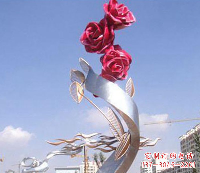淄博不锈钢玫瑰雕塑精美的艺术品