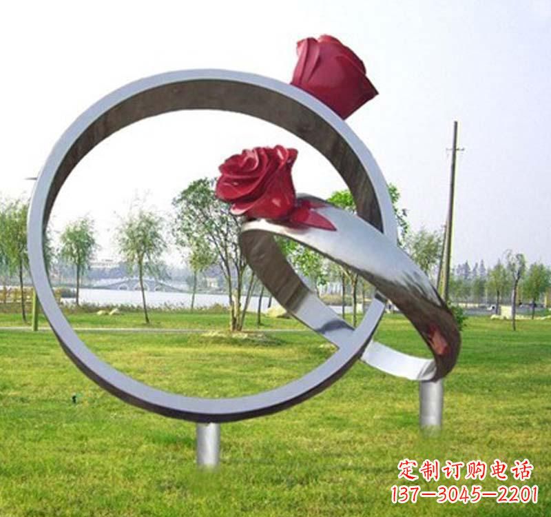 淄博精美不锈钢玫瑰戒指雕塑