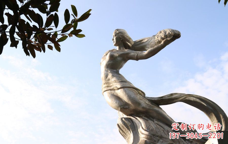淄博女娲传承中华神话的不锈钢雕塑