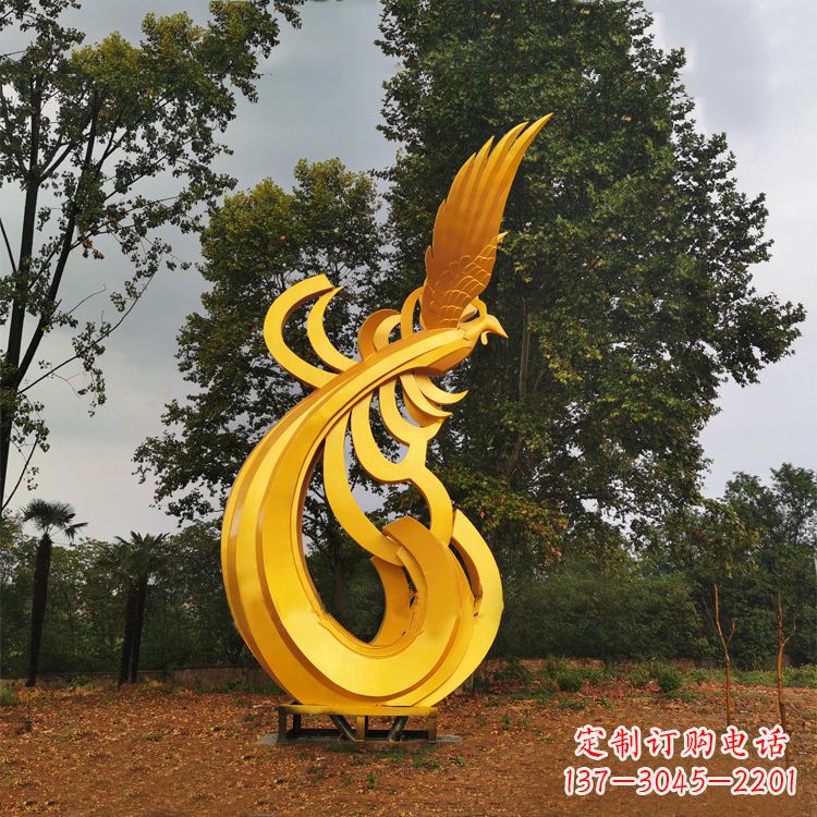 淄博不锈钢凤凰雕塑黄金色园林之美