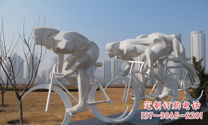 淄博展现运动风采的不锈钢自行车雕塑