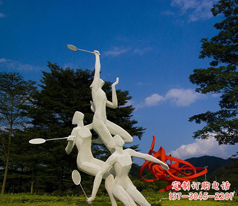 淄博不锈钢羽毛球雕塑精美线条展现体育热情
