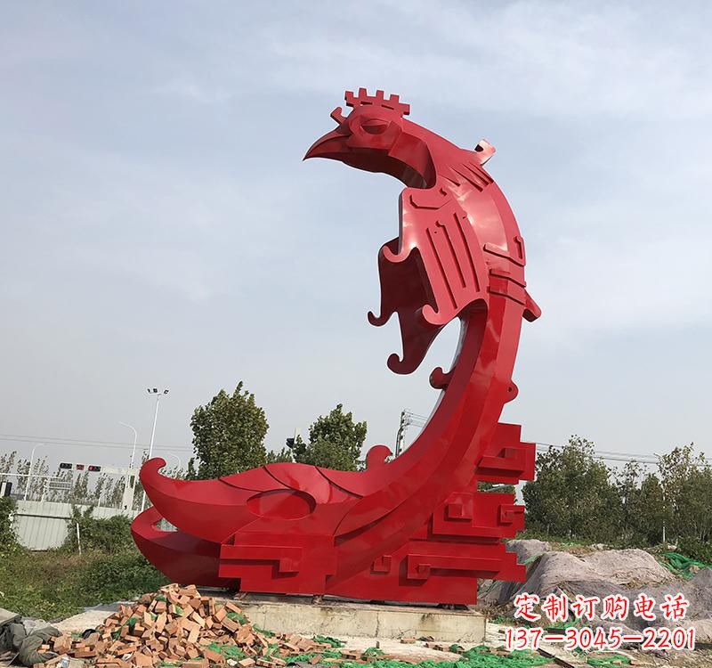 淄博凤凰展翅飞翔——不锈钢现代广场的雕塑之美