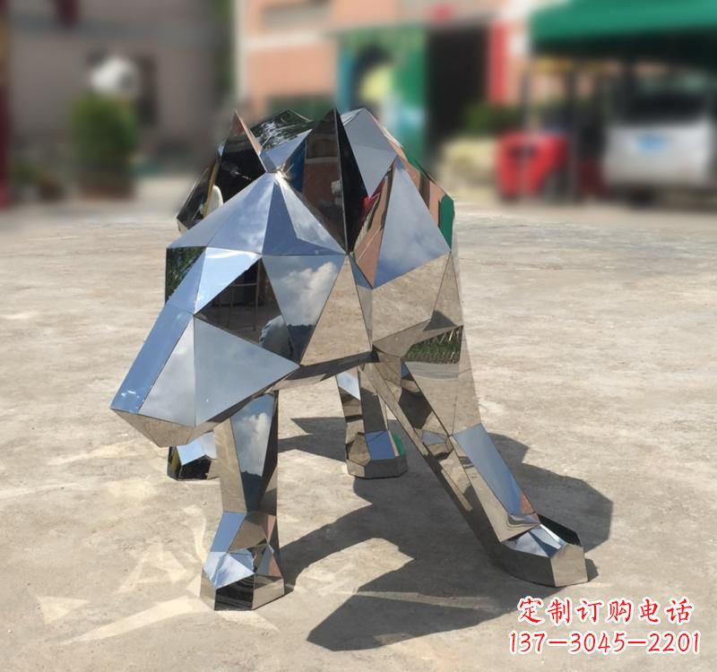 淄博不锈钢园林动物几何狼雕塑