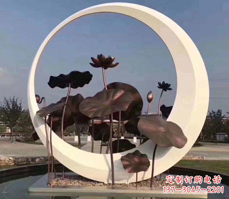 淄博环绕荷香不锈钢圆环雕塑