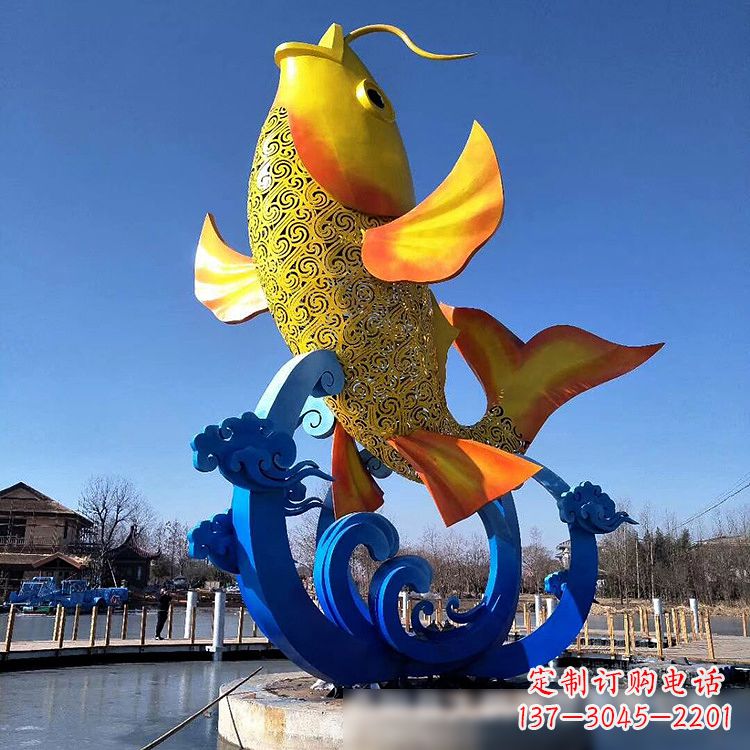 淄博不锈钢鱼跃喷泉雕塑色彩斑斓的水景美景