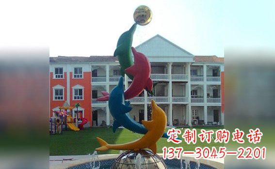 淄博彩色不锈钢海豚雕塑海洋动物景观标识