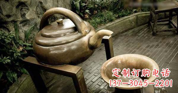 淄博茶壶茶碗玻璃钢仿铜景观雕塑